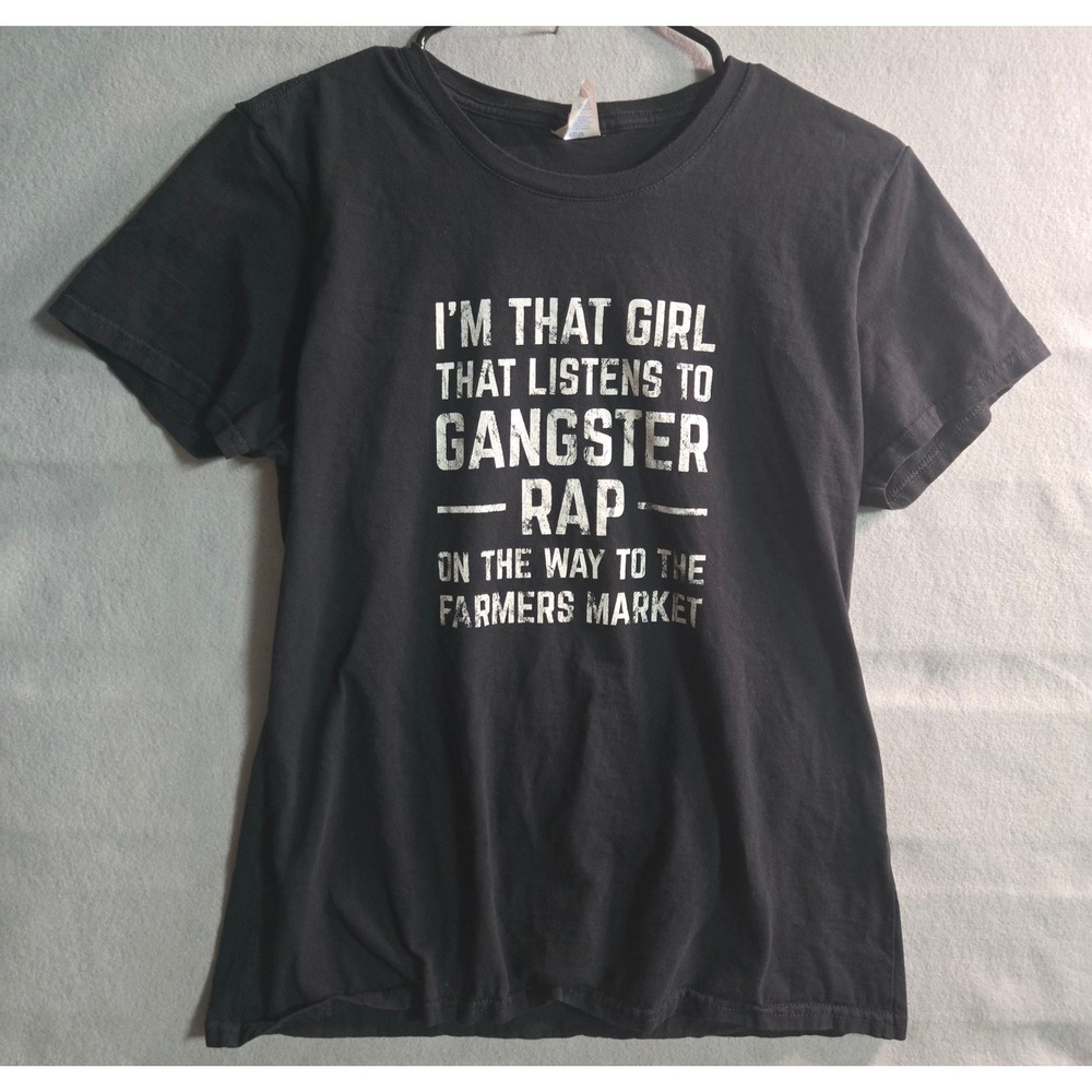 Gangster Rap Farmers Market Funny Graphic T-Shirt Black Womens Medium